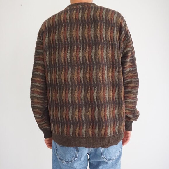 VTG Haggar Brown Multicolor Knit Sweater Retro Eclectic Grandpa Fall Layering XL - Picture 2 of 9